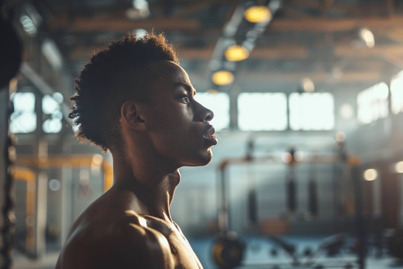 Athlète en pleine concentration avant une compétition  
Sportif se préparant mentalement pour un défi sportif