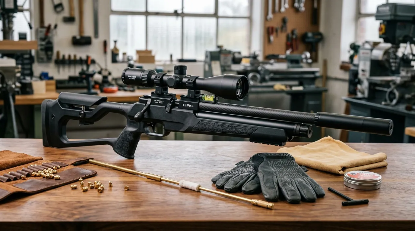 Rifle avec accessoires dans atelier de gunsmith